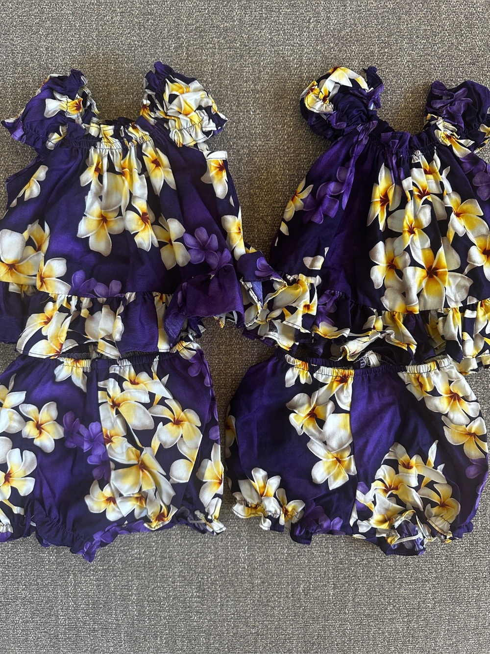 Twin baby girl dresses purple plumeria print Hawaiian baby clothes